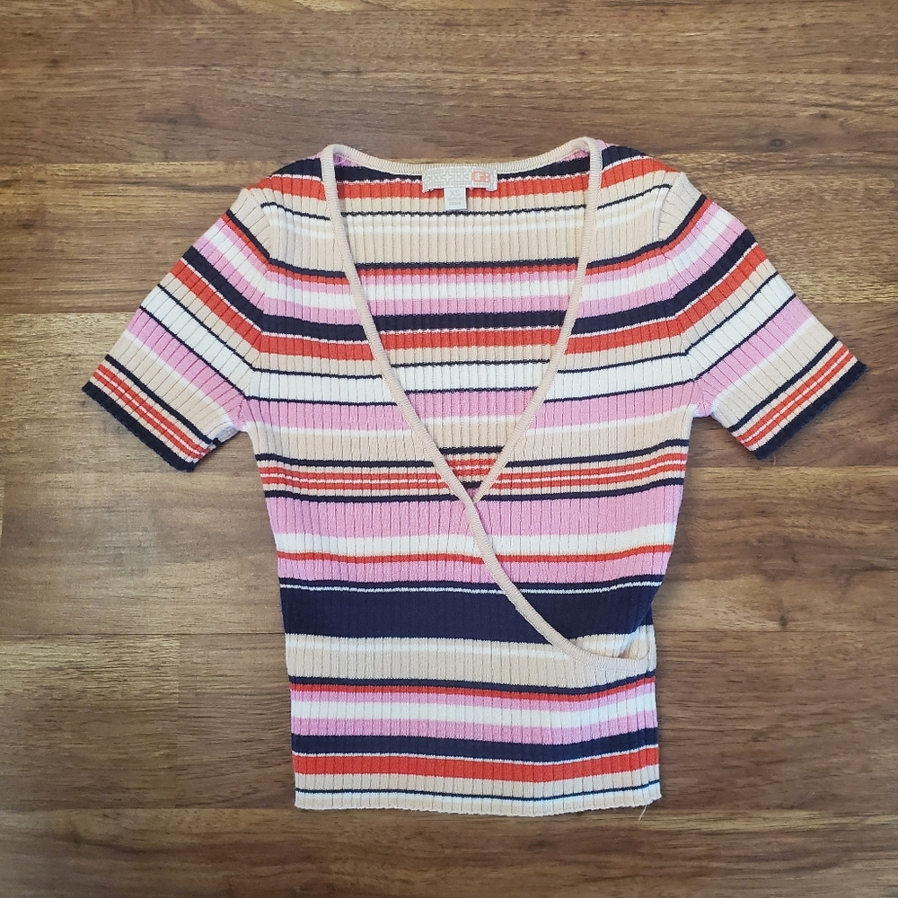 GB Size Wrap Style Top XS Ribbed Cropped